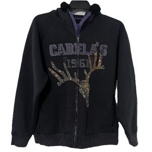 Cabela's Hoodie Full Zip Sherpa Lined Gray Purple Accents Deer Skull Women's XL